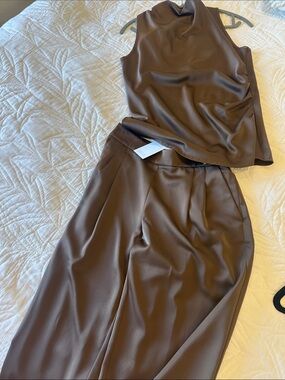 Iltm I Love Tyler Madison Sleeveless Brown Satin Top and  Pant Set
